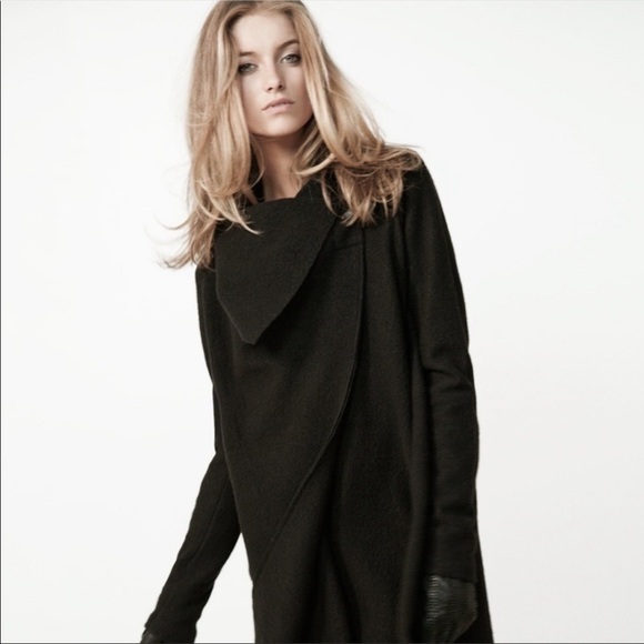 All Saints Black Biased-Cut Swing Coat - Picture 1 of 12